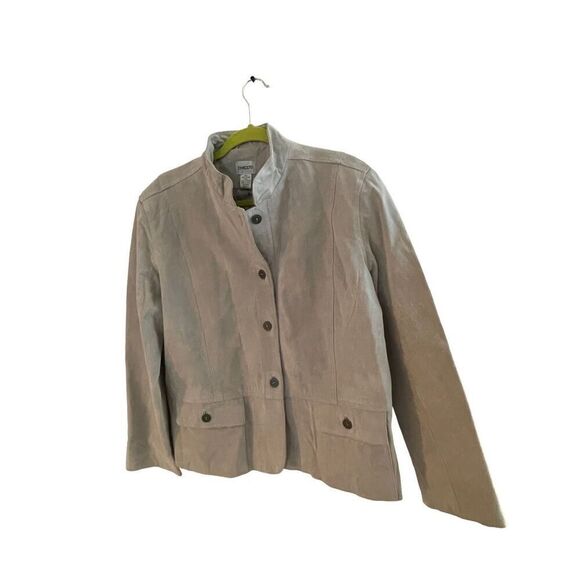 Chico's Womens Gray Leather Button Front Blazer Jacket Size 3 - Picture 1 of 16